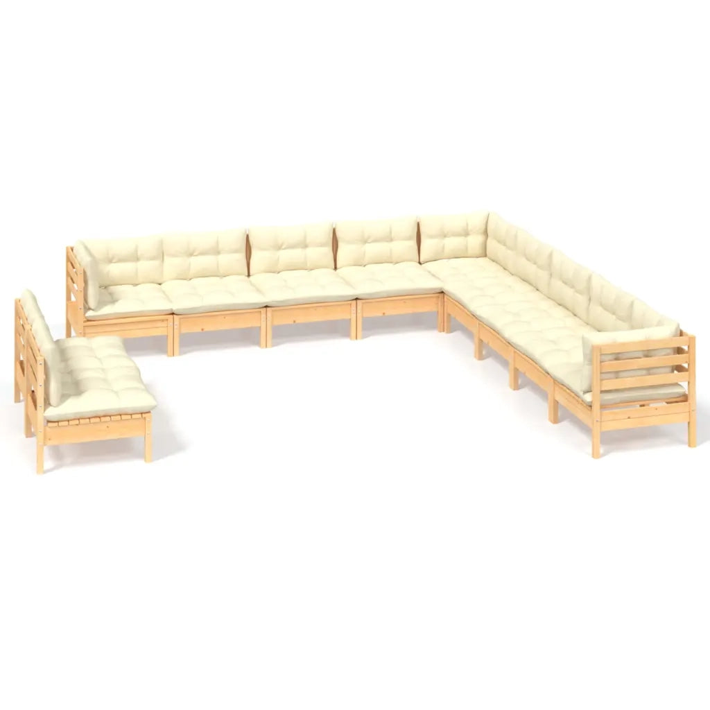 Set Divani da Giardino 11 pz con Cuscini Crema Massello di Pino 3096851
