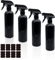 4 Flaconi Spray Refillabili Neri - Flaconi Spray Multifunzionali in Plastica con Etichette per Pulizia, Giardinaggio, Salone Capelli e Altro (500ml)