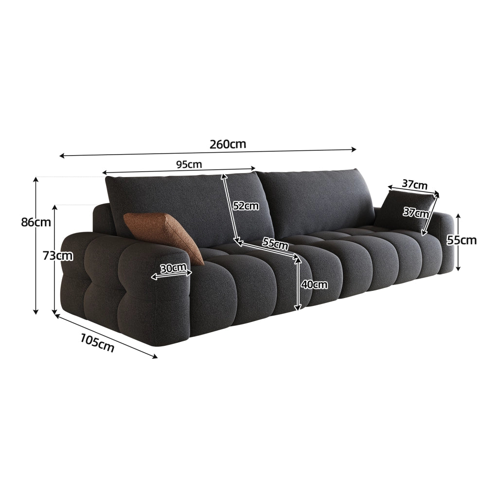 Divano modulare senza montaggio con chaise lounge e seduta profonda in tessuto grigio scuro per soggiorno