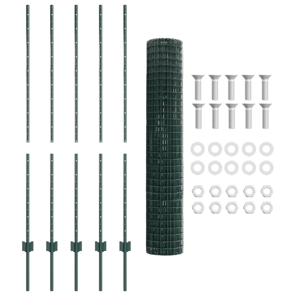 Recinzione Euro con 5 Pali U Verde 1.4x10 m Acciaio