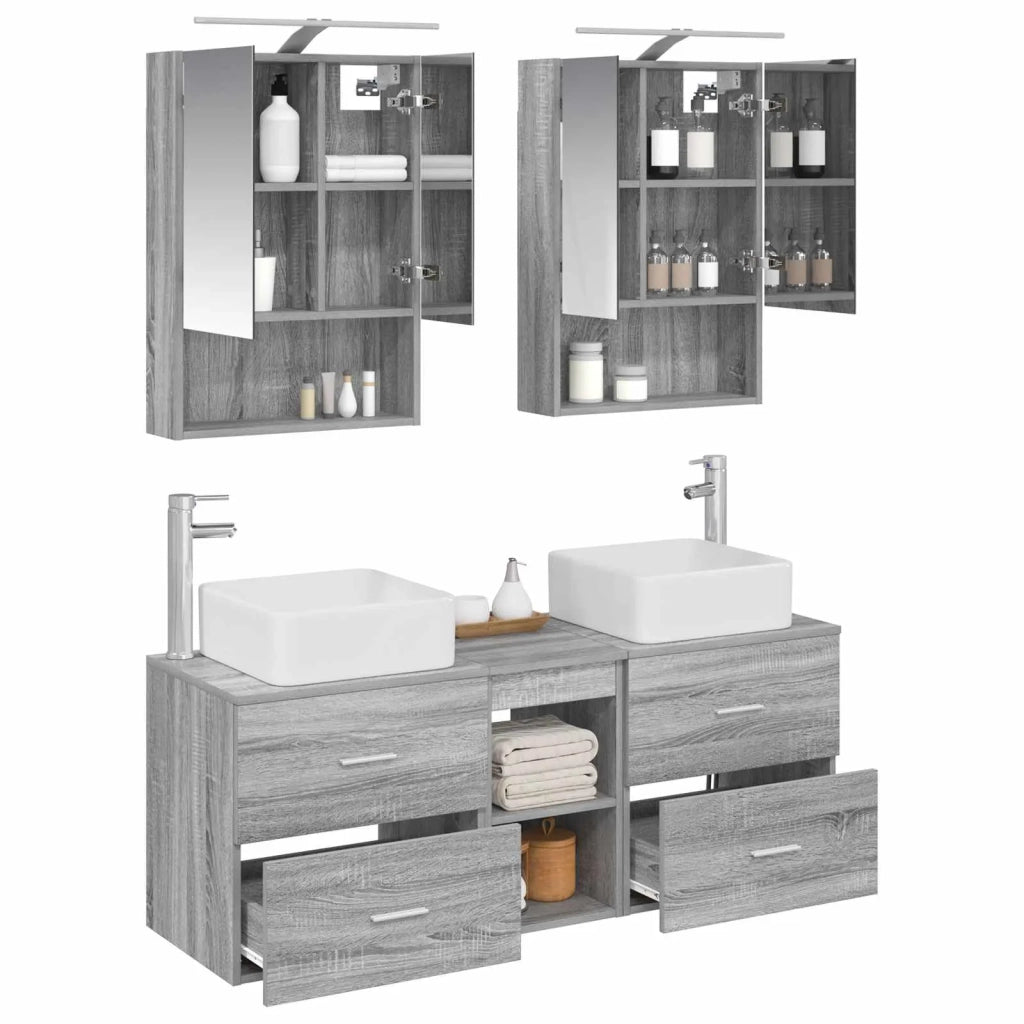 Set di mobili per il bagno 5 pcs Sonoma grigio 3406764