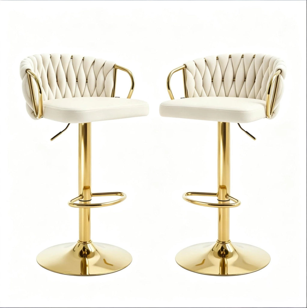 Set di 2 sgabelli da bar regolabili in velluto color crema