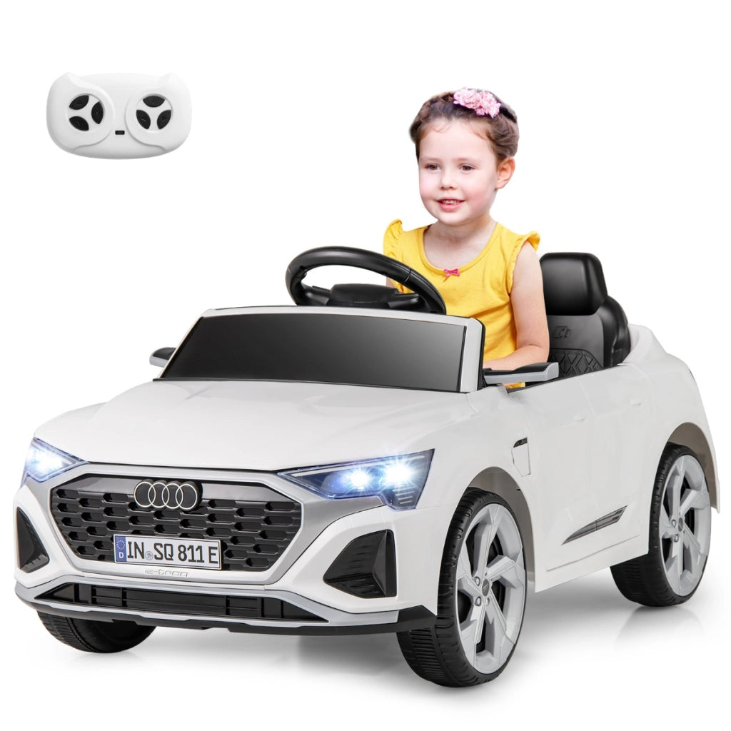 Auto elettrica per bambini audi sq8 licenziata, Veicolo 12V con telecomando clacson luci LED musica e 3 velocit¨¤ Bianco