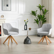Sedia da pranzo girevole a 360° con braccioli e schienale ergonomico, in tessuto grigio e legno massello, set da 2