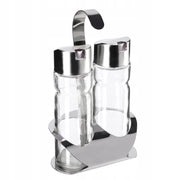 Set di 2 bottiglie in vetro KADAX da 0,1 l per olio d'oliva e aceto, con supporto.