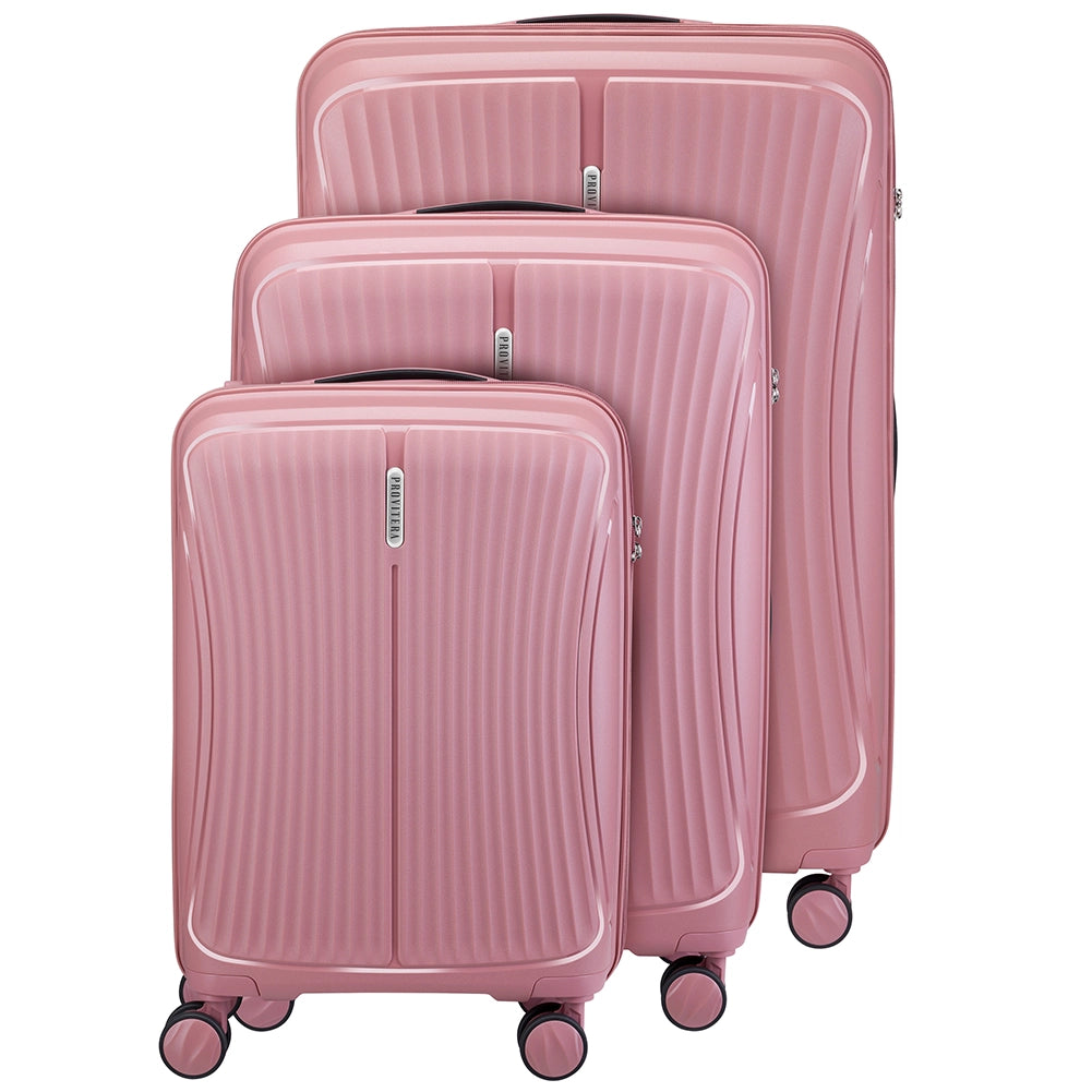 Set 3 Valigie in ABS Rigide Rosa 90-59-38L Ruote Easy Roll e Manico Telescopico