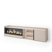 Mobile TV Soggiorno, 212x50x35 cm, Per TV fino a 80", Camino elettrico XXL, LED, Beige