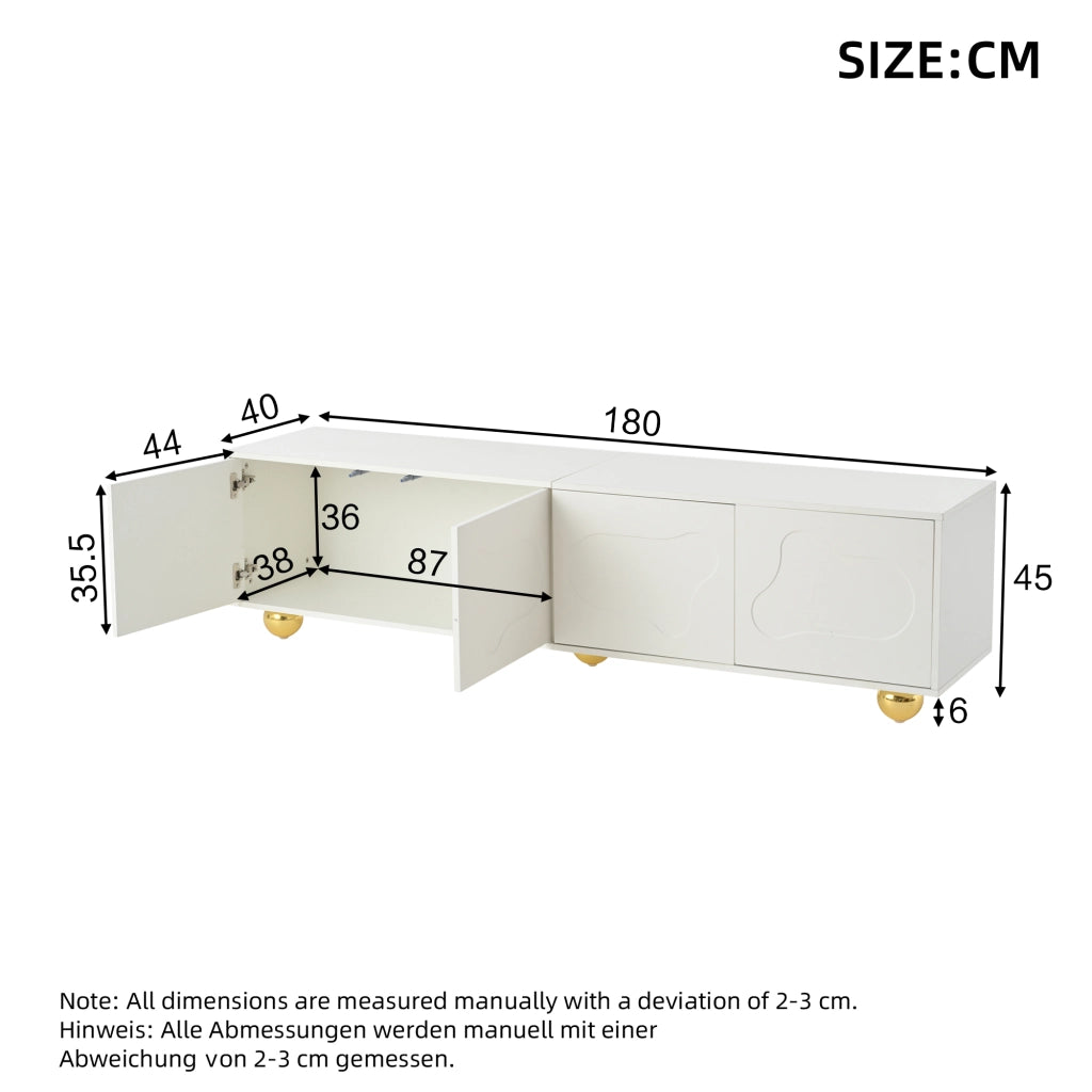 MOBILE TV 180x40x45 cm Bianco con 2 vani e 4 ante a forma di nuvola