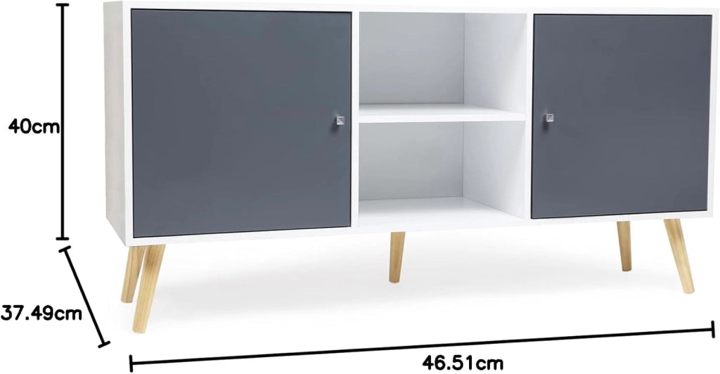Credenza scandinava bassa EFFIE 140 cm con 2 ante in legno bianco e grigio