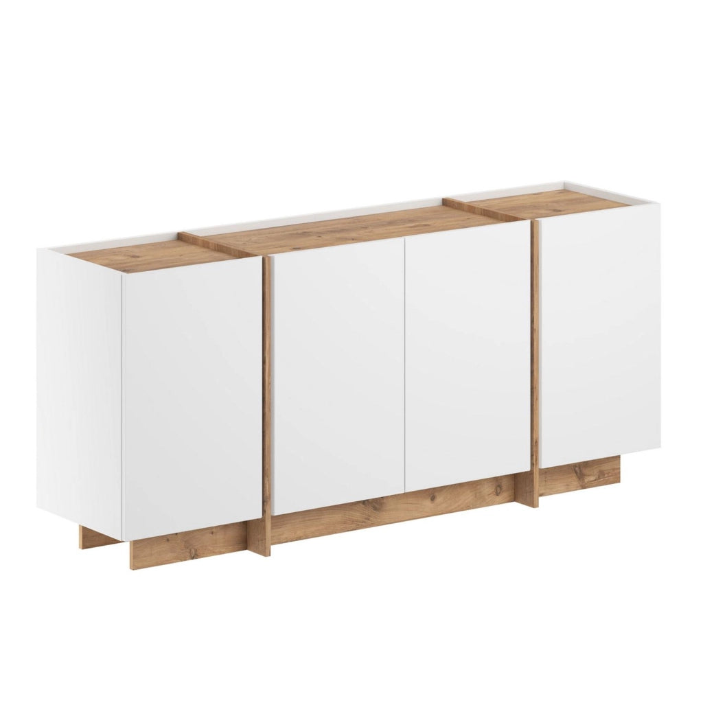Credenza in legno "Dorma" - 180 x 45 x 80 cm - Bianco / Pino Atlantico