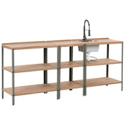 Cucina da esterno 3 elementi in legno di acacia con lavello e rubinetto in acciaio inox in legno massiccio marrone e nero