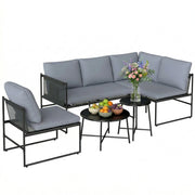 Set Lounge da Giardino 4-5 Persone ¨C zephmum ¨C Grigio, Polyrattan, Tessuto Lavabile