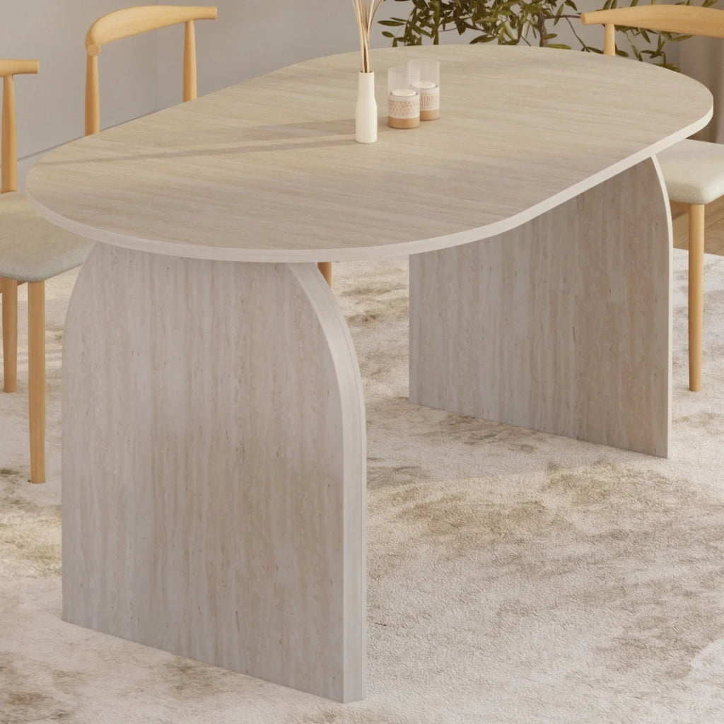 IDMarket - Tavolo da pranzo ovale japandi allungabile EDITH 6-10 persone stile travertino 160-200 cm