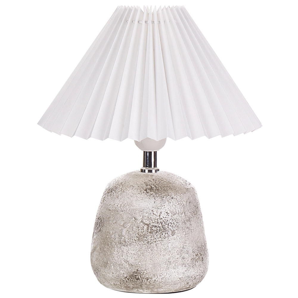 Set di 2 lampade da tavolo Base in ceramica bianca e grigia Paralume sintetico plissettato Luce notturna da comodino