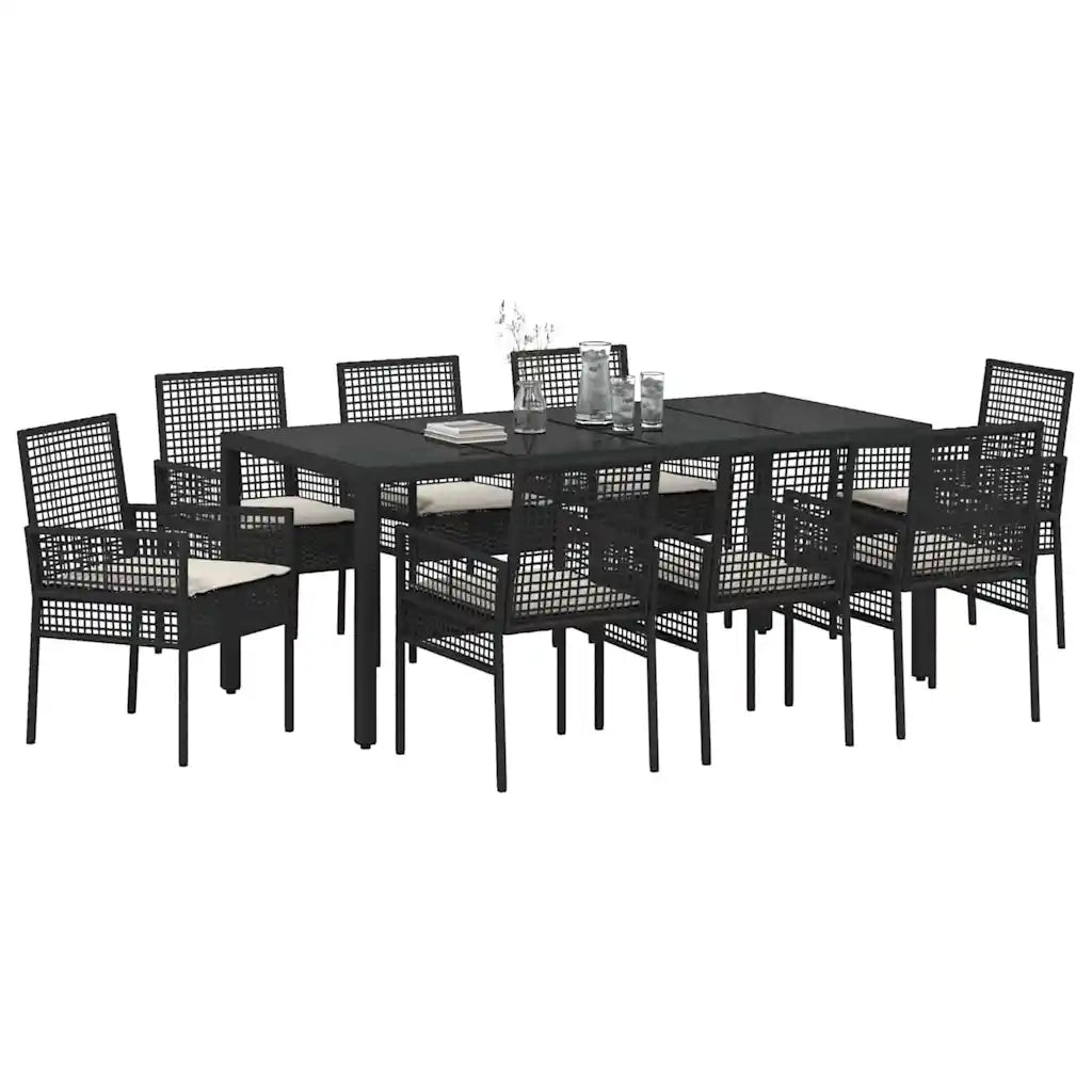 Set da Pranzo per Giardino 9 pcs Nero polyrattan 3334860