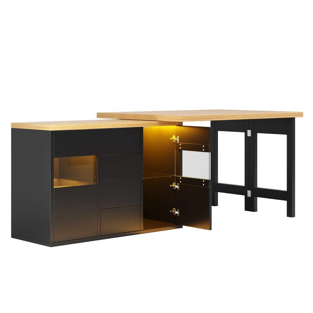 Dispensa da cucina con 4 cassetti; ante in vetro e LED RGB; piano girevole 360°; per cucina; nero; 120 × 40 × 73.8 cm