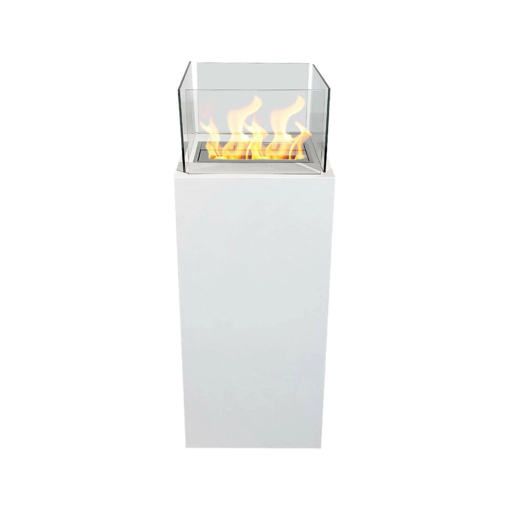 Camino a bioetanolo Airasca, Caminetto ecologico, Focolare senza fumo, Riscaldatore ad etanolo, Made in Italy, 40x40 h115 cm, Bianco