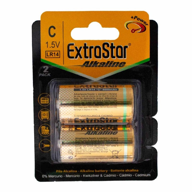 Pila Batteria LR14 Torcia C MN1400 1,5V 8000mAh Alcalina Confezione da 2 Pezzi