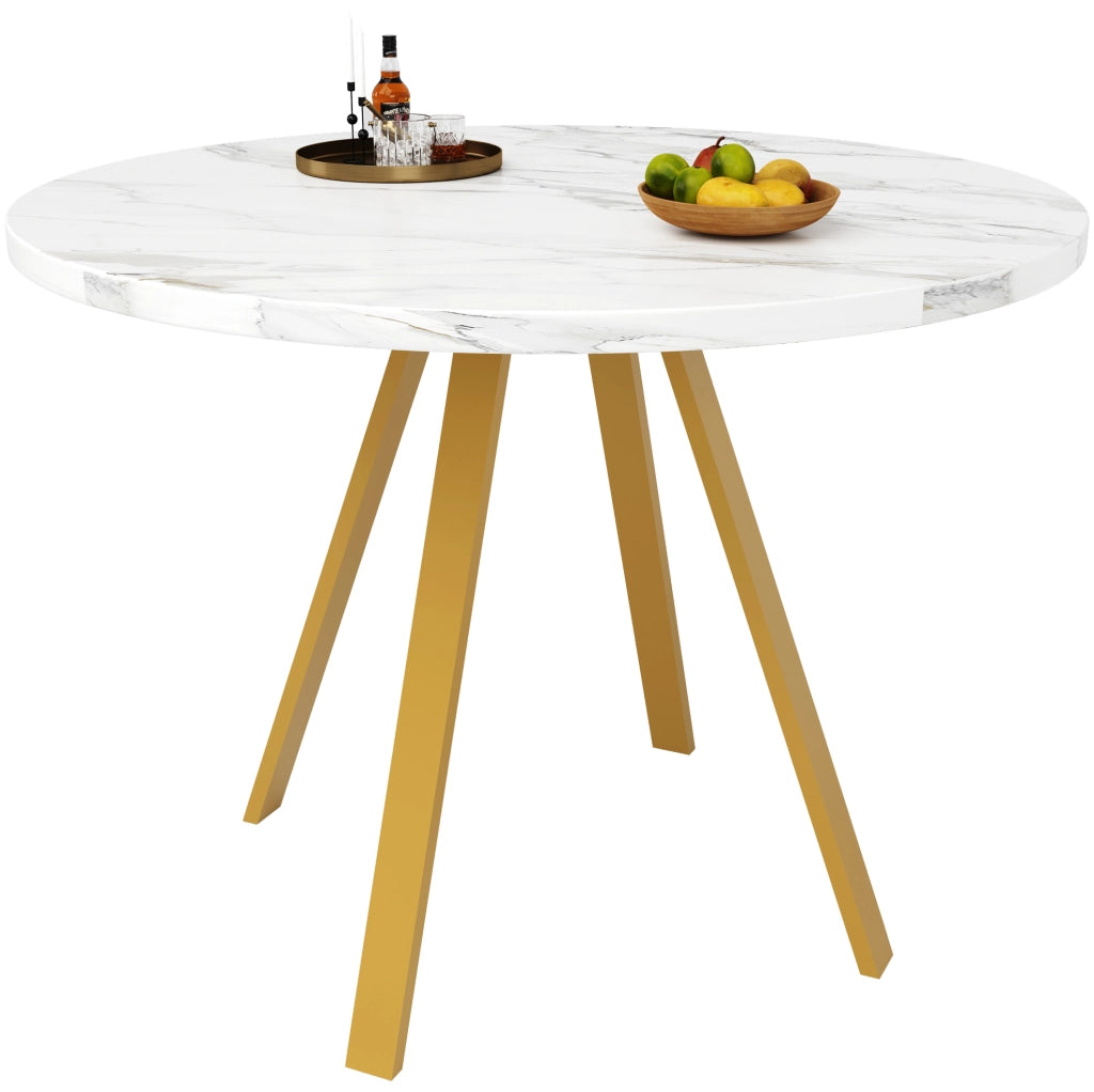 Tavolo da pranzo rotondo 80x80x75 cm; MDF e metallo bianco oro
