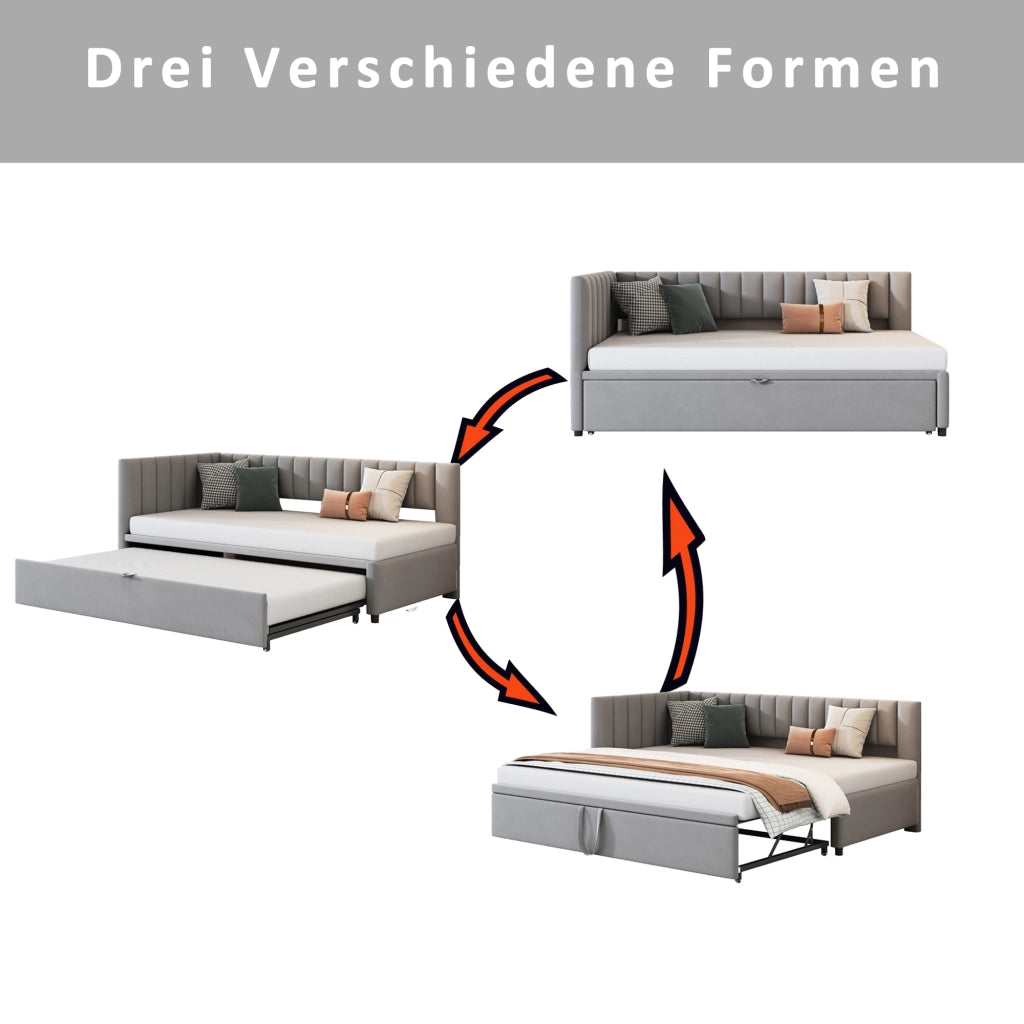 Divano letto a L con letto estraibile velluto grigio 90x200 cm