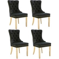 Set di 4 Sedie Imbottite in Velluto con Decorazioni in Rivetti e Anelli Rotondi Unici, Gambe Dorate, 51×65,5×95 cm, Nero