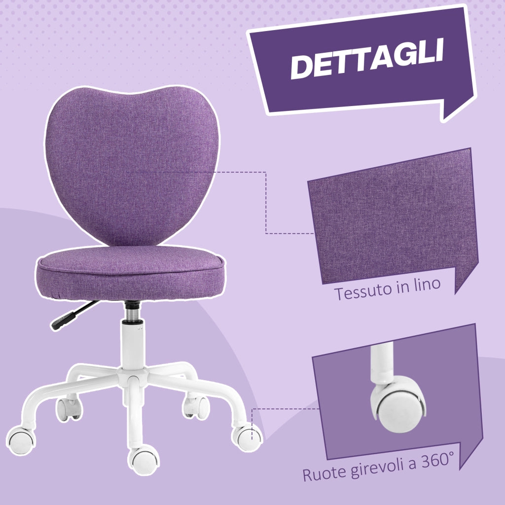 Sedia da Ufficio con Schienale a Cuore ¨C zephmum ¨C Tessuto Viola, 40x50x79-89cm