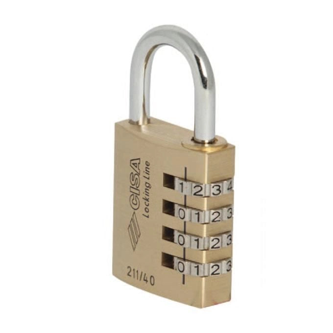 Cisa 21190 Locking Line Lucchetto a Combinazione Ottone 40mm Sistema 4 Dischi 10000 Combinazioni colore Ottone