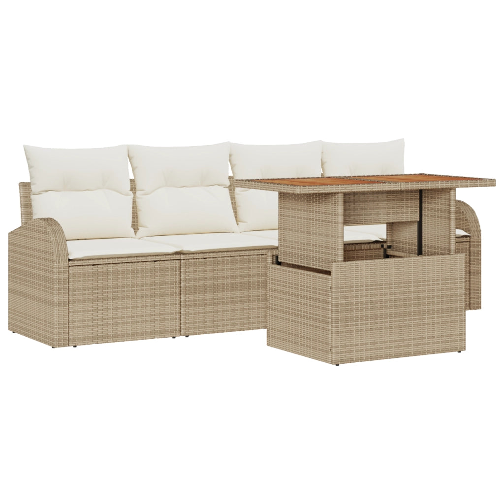 Set di SofÃ  da Giardino con Cuscini Beige in 5 Pezzi in Polyrattan