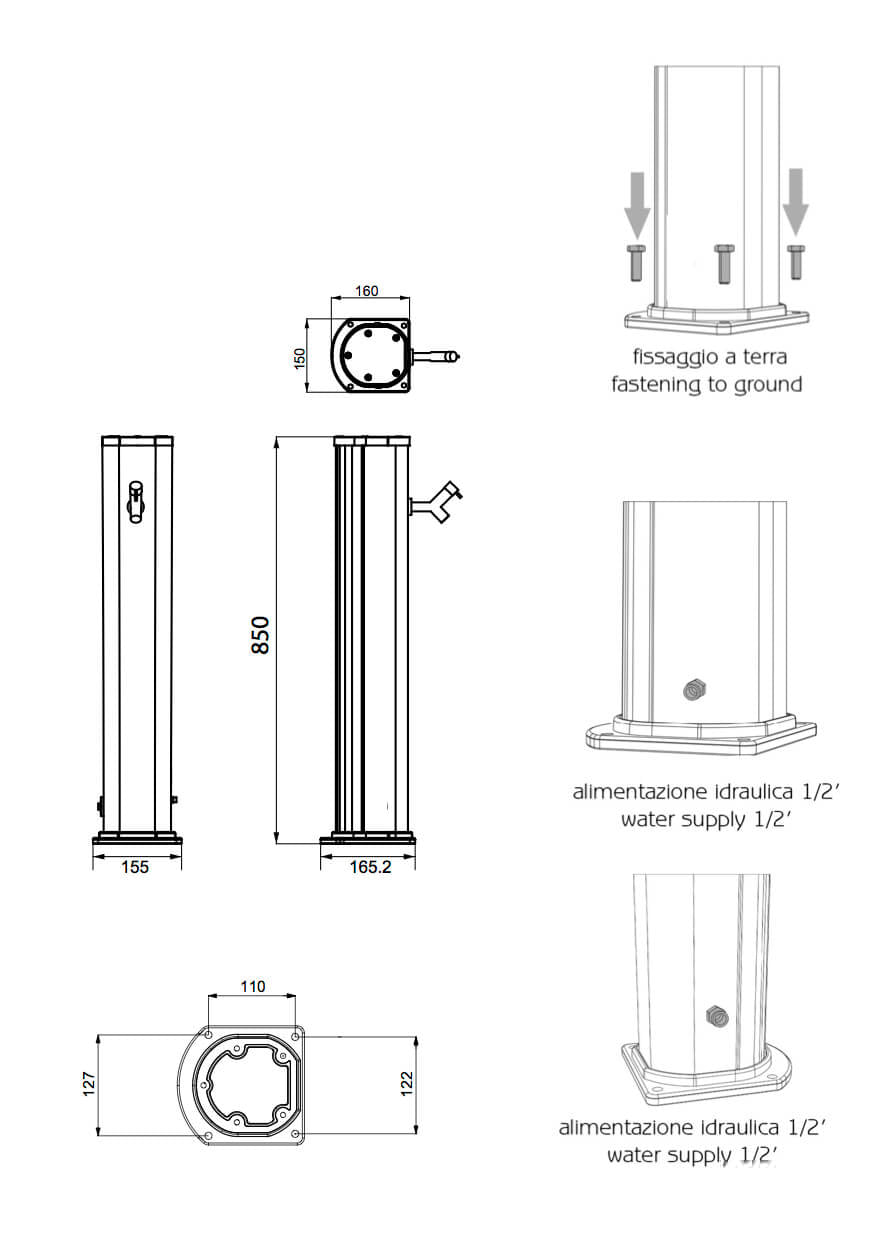 Fontana Lavapiedi da Giardino con Rubinetto Temporizzato Arkema Jolly Grigio Antracite