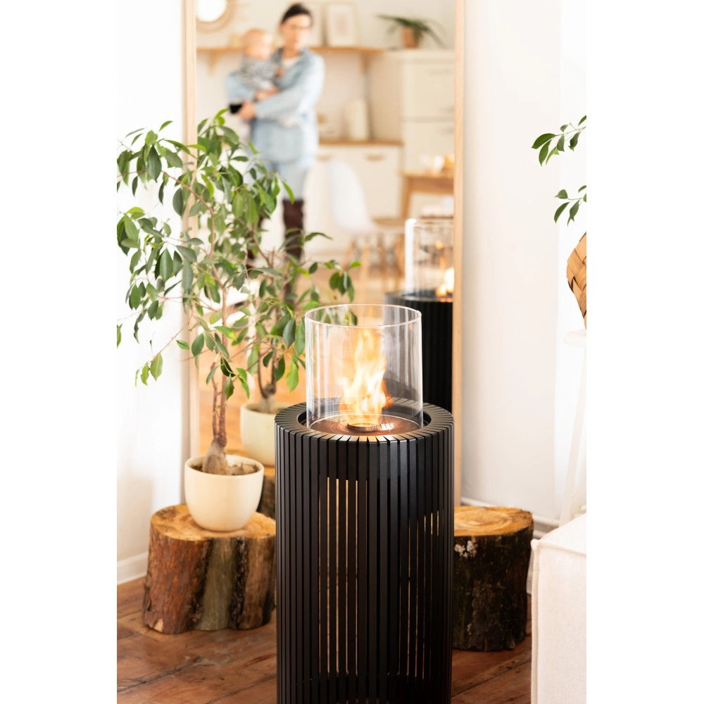 Planika - Biocamino Mandala Caminetto a Bioetanolo Portatile con Tecnologia Commerce, Cilindrico nero in Vetro