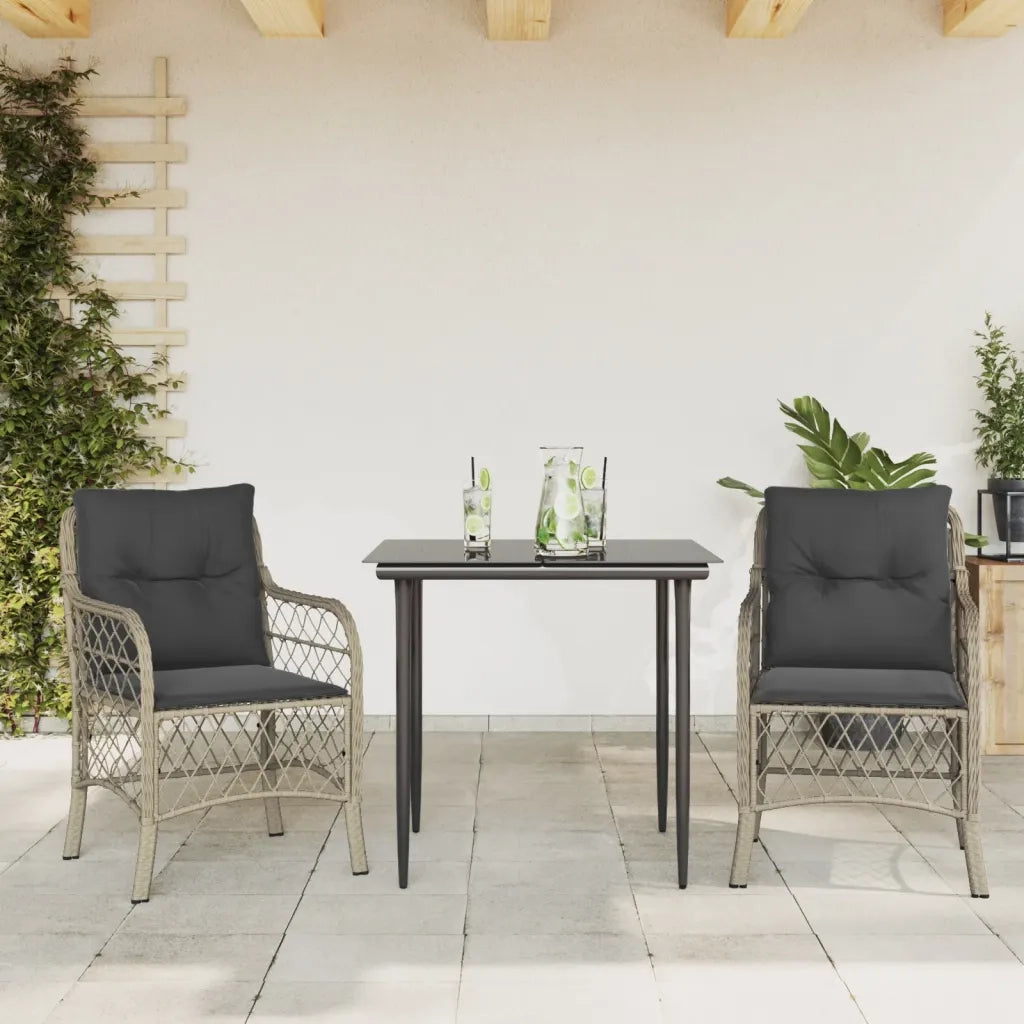 Set da BistrÃ² 3 pz con Cuscini Grigio Chiaro in Polyrattancod mxl 90084