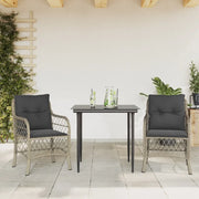 Set da BistrÃ² 3 pz con Cuscini Grigio Chiaro in Polyrattancod mxl 90084