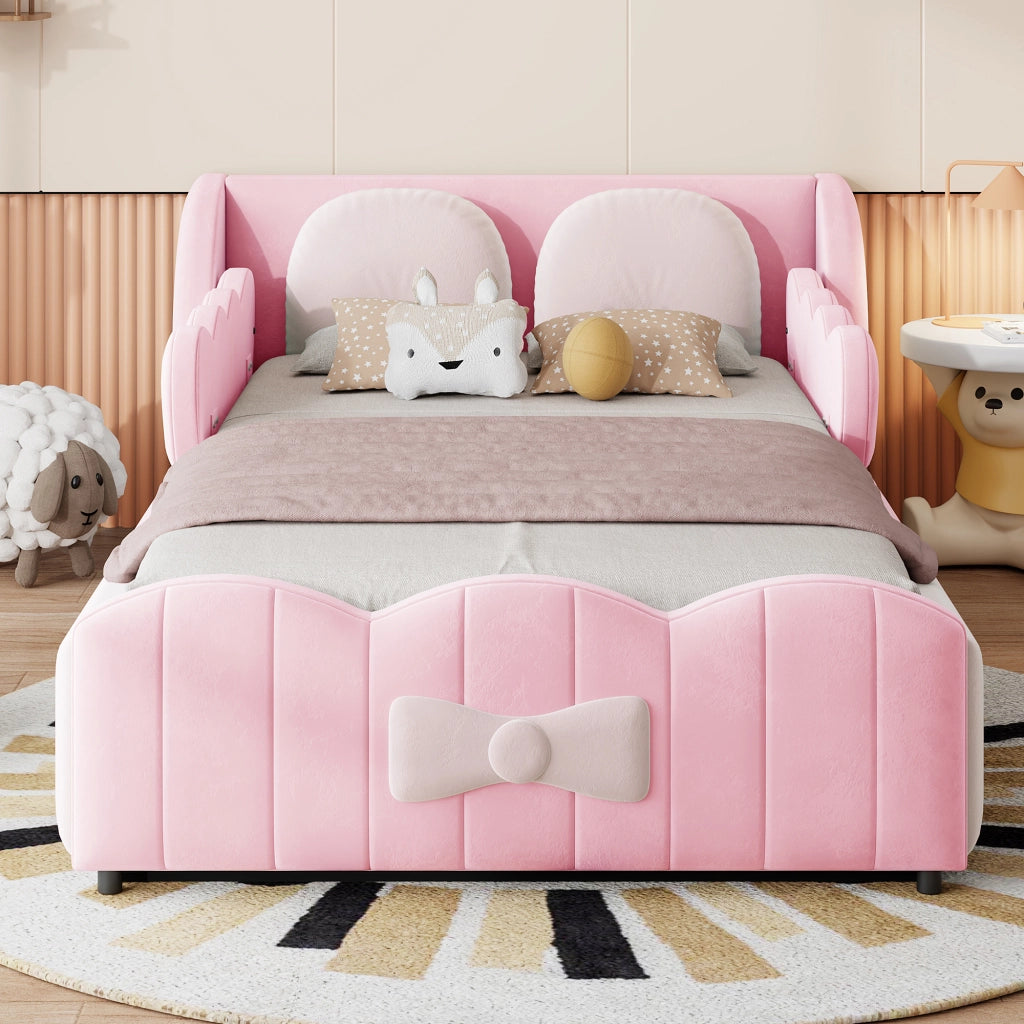 Letto imbottito per bambini con testiera a farfalla, 90x200 cm