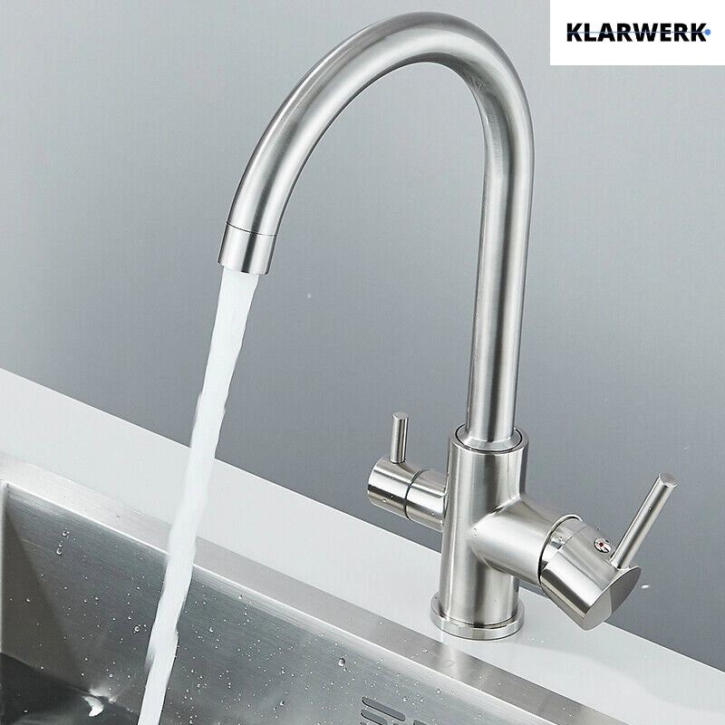 Felice | Rubinetto per acqua potabile a 3 vie in argento spazzolato premiu |Miscelatore cucina ad osmosi in acciaio inossidabile|Filtra 3 connessioni