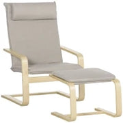 Poltrona Relax con Pouf Poggiapiedi in Legno e Tessuto con Poggiatesta, 67x69x100cm, Grigio