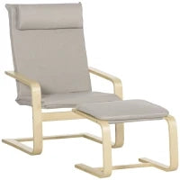 Poltrona Relax con Pouf Poggiapiedi in Legno e Tessuto con Poggiatesta, 67x69x100cm, Grigio