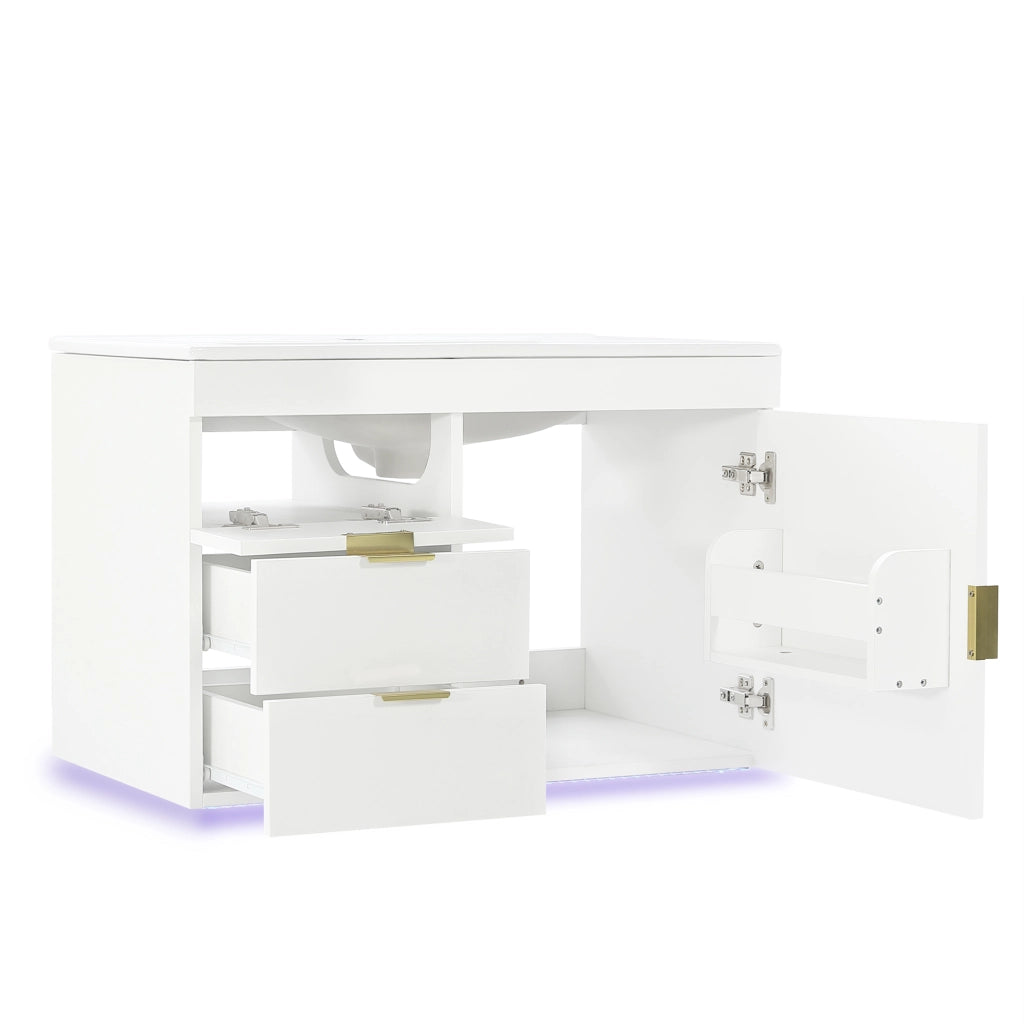 Mobile sottolavabo con 2 cassetti; LED e app - per bagno - 77×47×51 cm - bianco