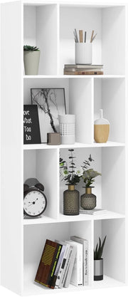 Libreria Scaffale a 4 Ripiani, Libreria a Cubi, Portaoggetti Autoportante, Scaffale Espositivo con 8 Scomparti Aperti, per Salotto Camera da Letto, in Legno Bianco, 60x29x143,5 cm, SK032ws