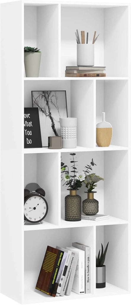 Libreria Scaffale a 4 Ripiani, Libreria a Cubi, Portaoggetti Autoportante, Scaffale Espositivo con 8 Scomparti Aperti, per Salotto Camera da Letto, in Legno Bianco, 60x29x143,5 cm, SK032ws