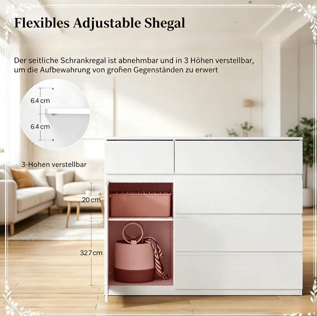 Mobile contenitore bianco con 5 cassetti e armadietto; 100 x 40 x 80 cm