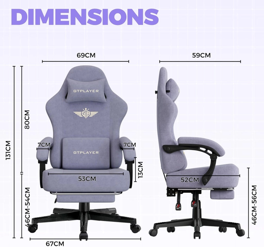 Sedia da gioco, traspirante, sedia da ufficio, ergonomica, in tessuto di alta qualità, ergonomica, schienale regolabile a 160° e poggiapiedi estraibile, carico 180 kg,colore: viola macaron