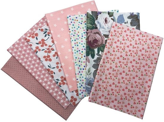 Set di tessuti in cotone di 7 pezzi - tessuto liscio - patchwork - quilting - artigianato - 100% cotone - dimensioni 45 x 50 cm