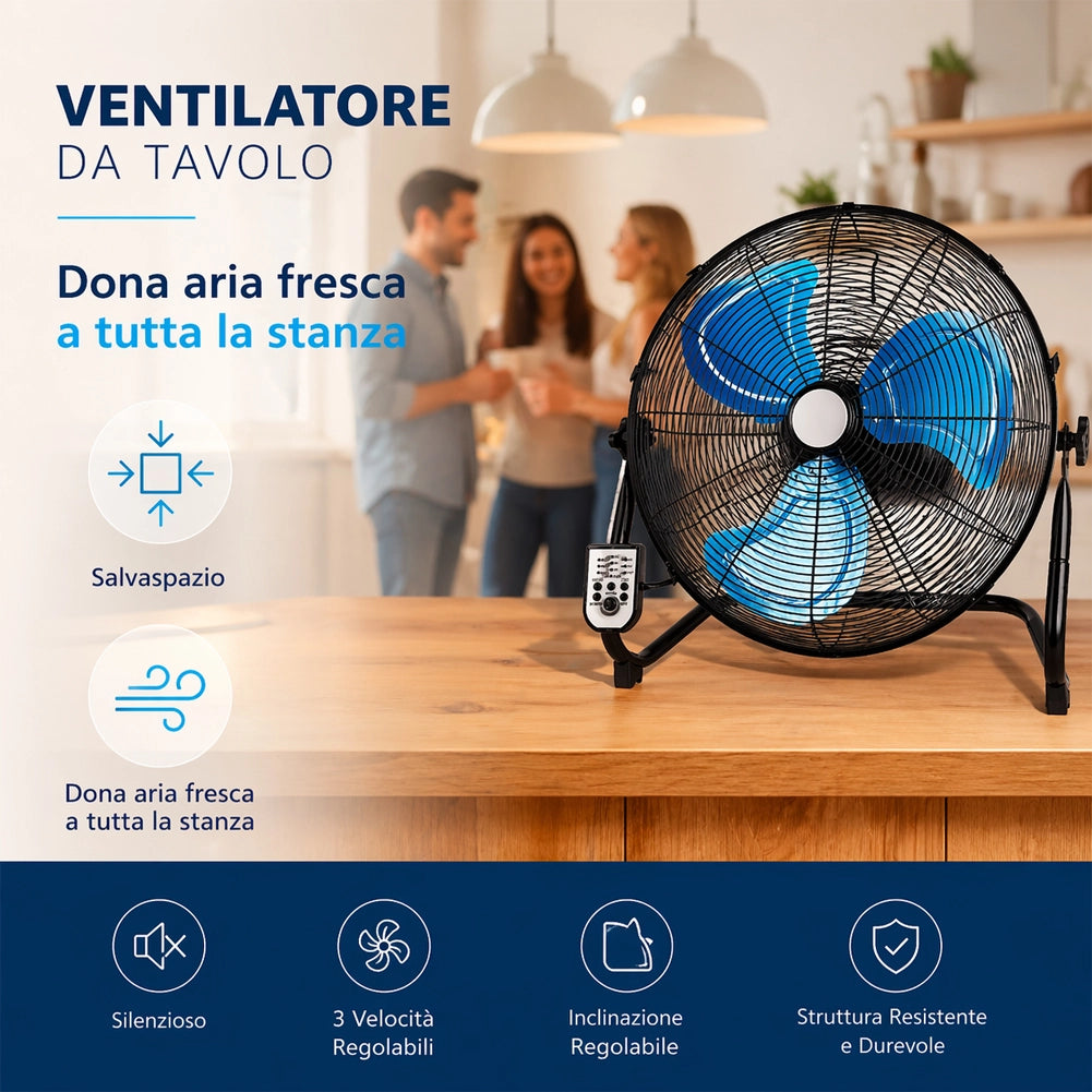 Ventilatore da Terra Pale Ø51 cm con Telecomando Silenzioso Inclinazione Regolabile Nero