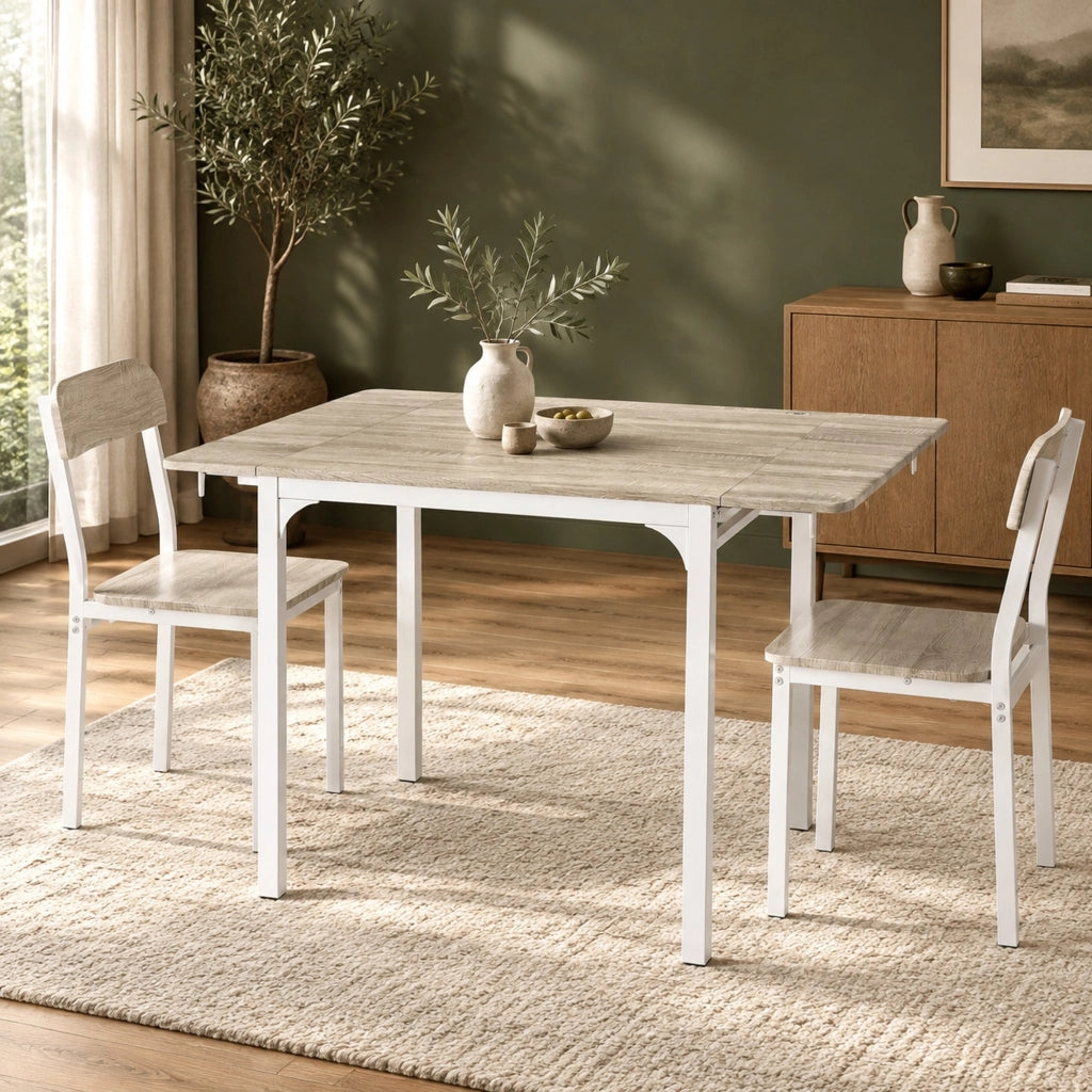 Set da pranzo pieghevole in MDF naturale con 2 sedie
