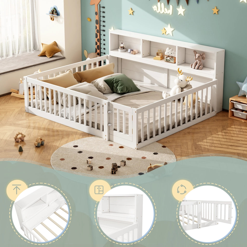OKWISH Letto Divano 140×200 cm, Letto Matrimoniale con Vani Portaoggetti e Sponde di Sicurezza, senza Materasso, in Legno, Bianco