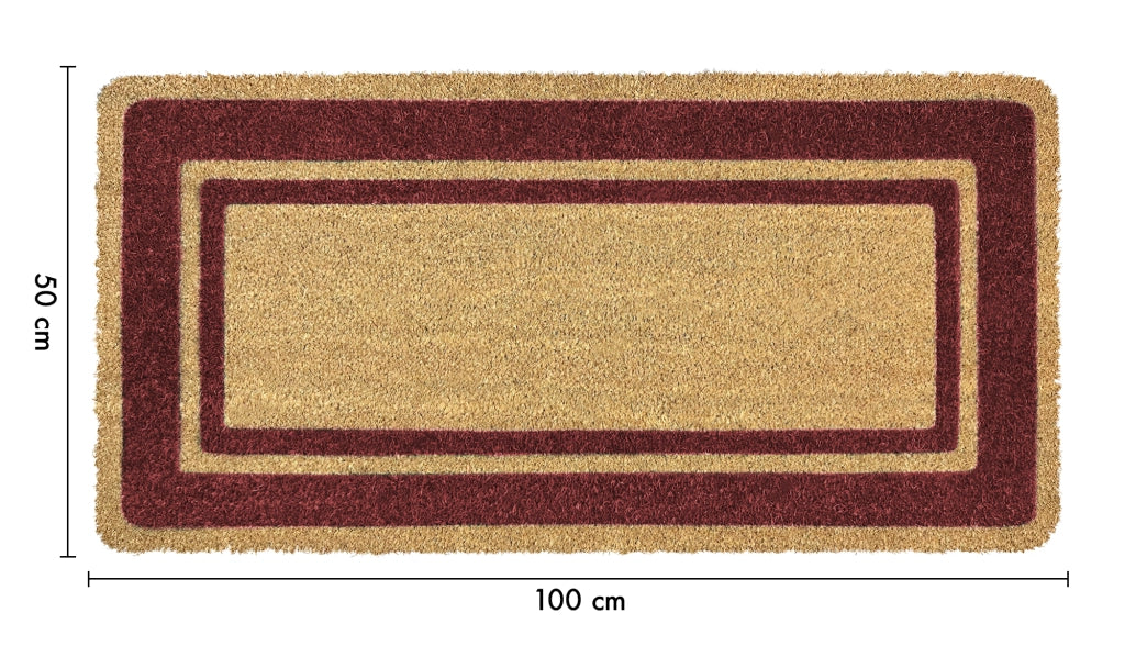  Zerbino Ingresso  In Cocco Naturale Misura XXL Grande Rettangolare 100 x 50 Cm Tappeto Asciugapassi Tappetino Antiscivolo Interno Esterno Porta Entrata Raschiafango - Rosso