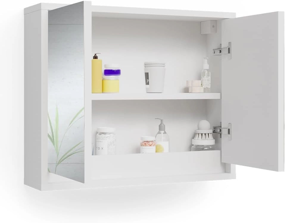 Specchio contenitore bagno Mila, Bianco, 55 x 45 cm, per montaggio a parete con ripiani regolabili