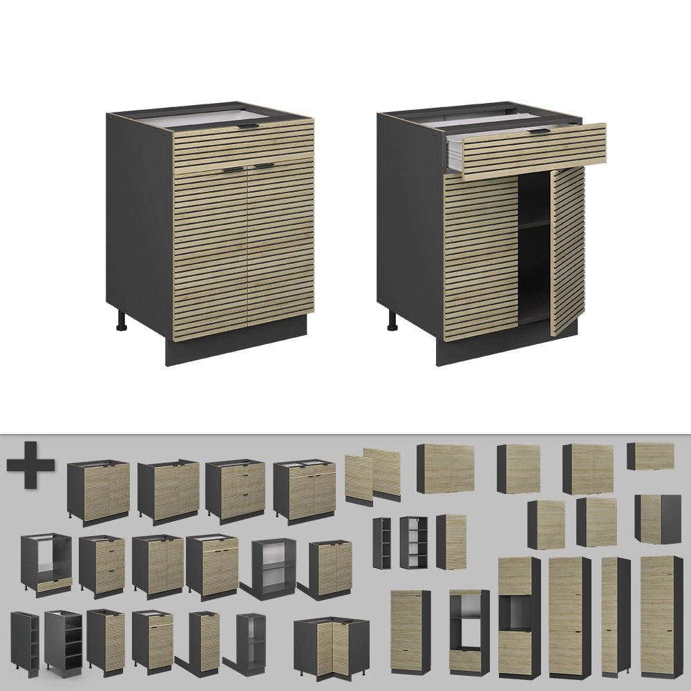Vicco Mobiletto base per cucina Pannello in quercia 60 cm con cassetto, senza piano di lavoro