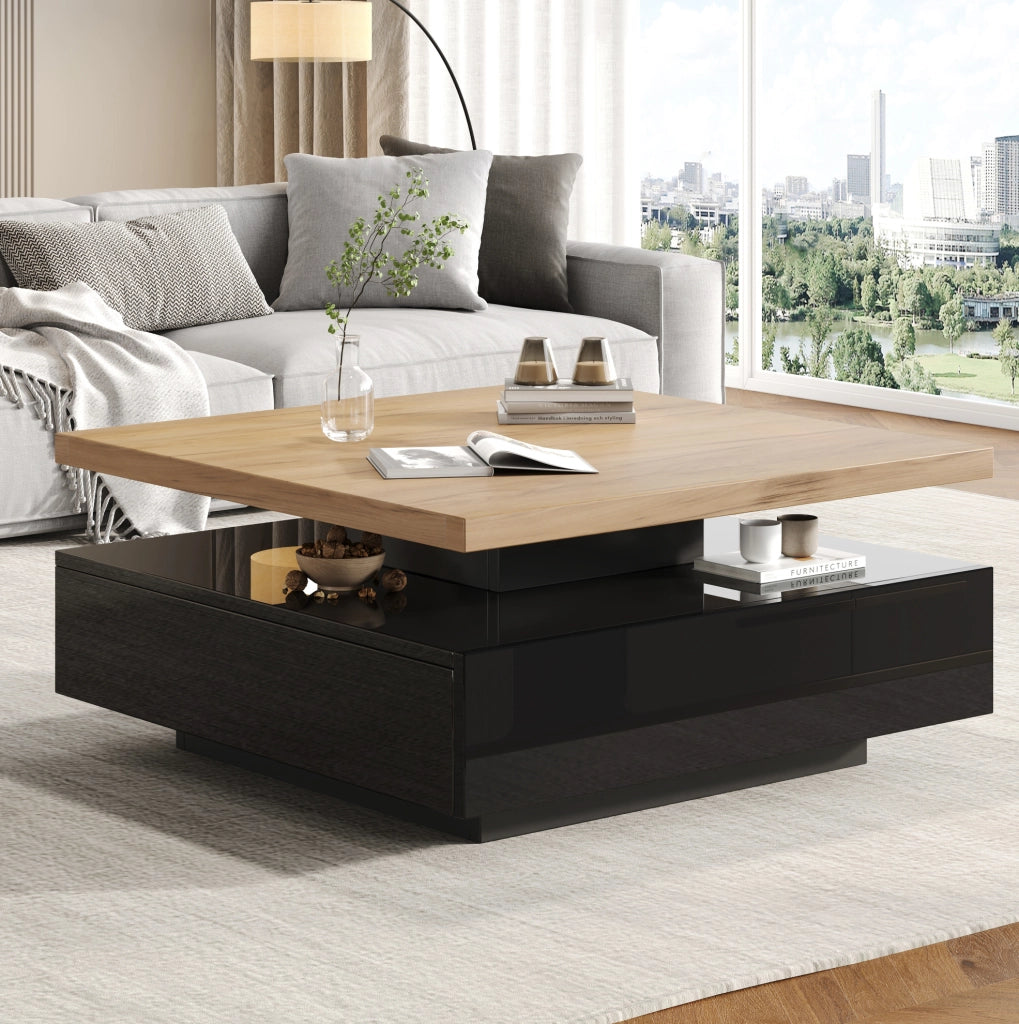 Tavolino da caffè girevole 360° 70x70 cm noce e nero