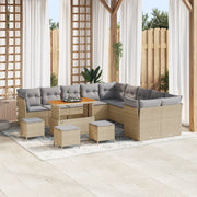 Set Divano da Giardino da 14 Pezzi con Cuscini Beige Polyrattan Acacia